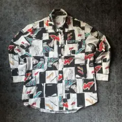 希少 総柄シャツ レトロ ハイヒール 雰囲気 大人気 city-girl 古着