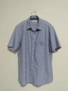 UNIQLO 半袖シャツ M 青ストライプ
