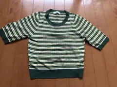 WEGO 緑系ストライプ 五分袖ニット L