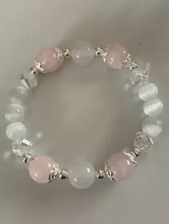 ローズクォーツ・ホワイト瑪瑙・キャッアイブレスレット