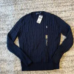 新品☆希少 ラルフローレン ケーブルニット ネイビー 白ロゴ