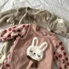 ロンパース　カバーオール　70 ベビー　ふわふわ　うさぎ　裏起毛　２点