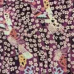 布地　ハギレ　ちりめん　和柄紫系　ポリエステル　110㎝幅×100㎝　No.39