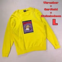 【THRASHER】トレーナー　ブランドロゴ　キャラプリント　イエロー　メンズLのサムネイル