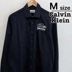 Calvin Klein　ワークシャツ　長袖　M　ブラック　黒　企業　USA古着