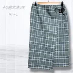極美品 アクアスキュータム ベルト付チェックスカート L〜XL 紺×グレー 希少