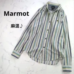 Marmot ストライプ 麻混 長袖シャツ
