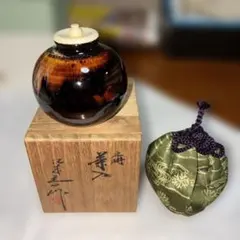 文琳茶入 京焼 清水焼 桶谷定一作 仕覆 名物裂『葛城手異紋』桐箱