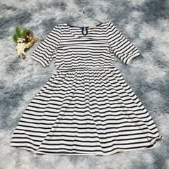 FIND FAVOR (M) ５分袖 ボーダー ひざ丈ワンピース 半袖