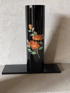 逸品】 輪島塗「慶塚」作 竹雀蒔絵 金彩 丸筒花瓶 高級漆芸 伝統工芸