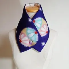 着物リメイク　銘仙の着物で男女兼用両面使えるネックウォーマー(青紫)