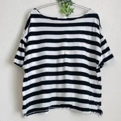 【niko and…】コットン 半袖Tシャツ ボーダー(L)オーバー ドロップ