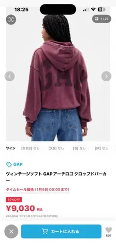 ヴィンテージソフト GAPアーチロゴクロップドパーカー