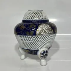 有田焼　琴峰作　透かし彫り　香炉　香道具　松竹梅模様　美術陶芸品