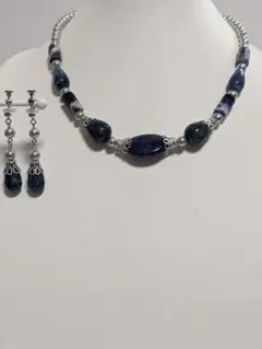 新作4月【天然石ラピスラズリ、ソーダライトネックレスイヤリング】セット