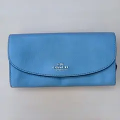 COACH 青 レザー フラップ式長財布