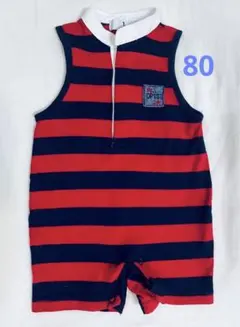 美品！ボーダー　ロンパース　80 ノースリーブ　ショートオール　春夏　マリン
