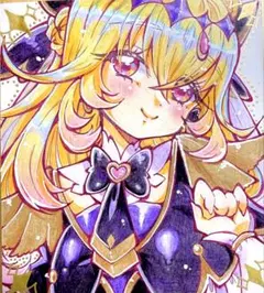 名探偵プリキュア！　キュアアルカナ・シャドウ　手書きイラスト　ミニ色紙