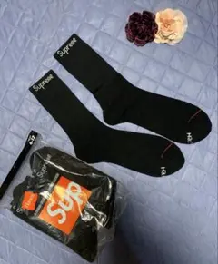 新品未使用☆ Supreme ブラック クルーソックス 1足 6-12