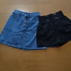 デニム ミニスカート ボタンフロント＆ショートパンツ　2枚組のサムネイル
