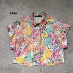 【美品】ZARA ザラ　フルーツ柄　シャツ　果物　半袖　ノースリーブ　ショート丈のサムネイル