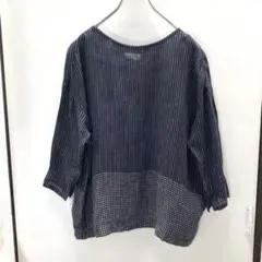 新品 絣人 久留米織 藍染 ドルマンスリーブ 七分袖 カットソー M〜L 