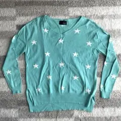 GrandTable スターニット スター刺繍 Vネック 薄手 グリーン　秋に⭐︎