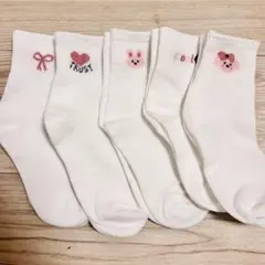 【新品未使用】レディース靴下5足セット|くるぶし丈|ワンポイント|かわいい韓国風