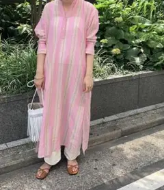 美品　ヌキテパ　 ロングシャツワンピース ピンク　コットン　洗える　ピンクのサムネイル