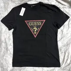 GUESS Tシャツ　L ブラック　黒　ロゴ　ラメプリント