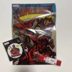 【未使用】デッドプール 缶バッジ、クリアファイル/マーベルロゴ スティックミラーのサムネイル