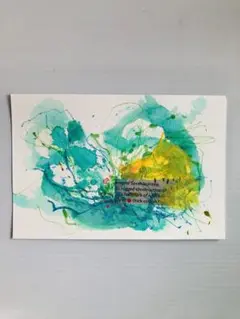 抽象画　コラージュ　アート　原画　ドローイング　ポストカードサイズ