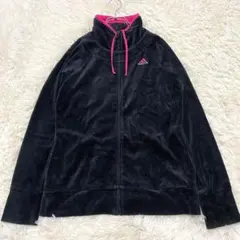 良品✨アディダス ベロアジップアップパーカー 黒 トラックジャケット バイカラー
