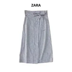 ZARA xs チェック 巻きスカート タイトスカート ミディ丈