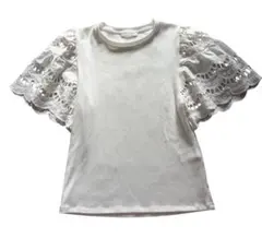 ZARA ホワイトエンブロイダリーレーススリーブ半袖Tシャツ白ザラ25年製