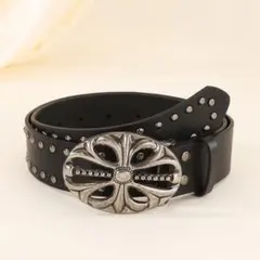 クロスバックル ベルト黒スタッズ付きy2kパンクロック グランジ 十字架デザイン