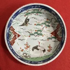 佐賀 古伊万里焼 色絵松鶴紋大鉢 二重高台 幕末〜明治期