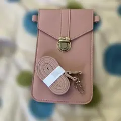 ピンク スマホショルダーバッグ 透明窓付き