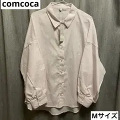 新品タグ付き【comcoca】ピンクストライプシャツ Mサイズのサムネイル