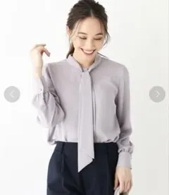 index ドットアソートボウブラウス パープル ラベンダー　L