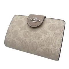【極美品】 コーチ COACH 二つ折り財布 シグネチャー ベージュ