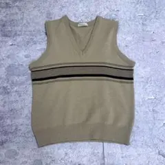 ニットベスト ベージュ vネック カジュアル シンプル 制服風 トラッド L