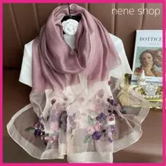 【大判】ショール シルク ウール スカーフ 上品 パーティー 桜パープル 結婚式