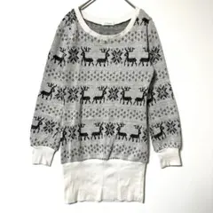 J-Pure トナカイ柄 ニットチュニック 長袖 グレー M相当 部屋着