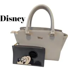 【美品】ディズニー ミッキーマウス ハンドバッグ＆ポーチ 2点セット グレー