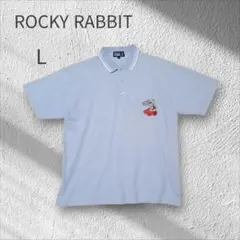 ROCKY RABBIT ロッキーラビット☆ポロシャツ L ライトブルー ロゴ