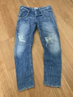 Ungrid サルエルデニムパンツ　ダメージデニム　24インチ　ブルー