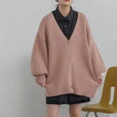 JEANASIS　ラメスパングルカタアゼVカーディガン　ピンク