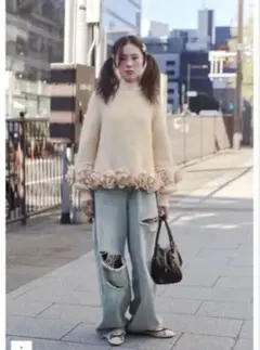 完売品ZARA TRF ミッドライズ折り返しウエストデニムパンツ 32