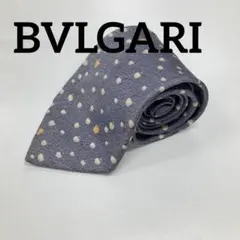 BVLGARI　ブルガリ　シルクネクタイ　リンゴ柄　ブルーグレー